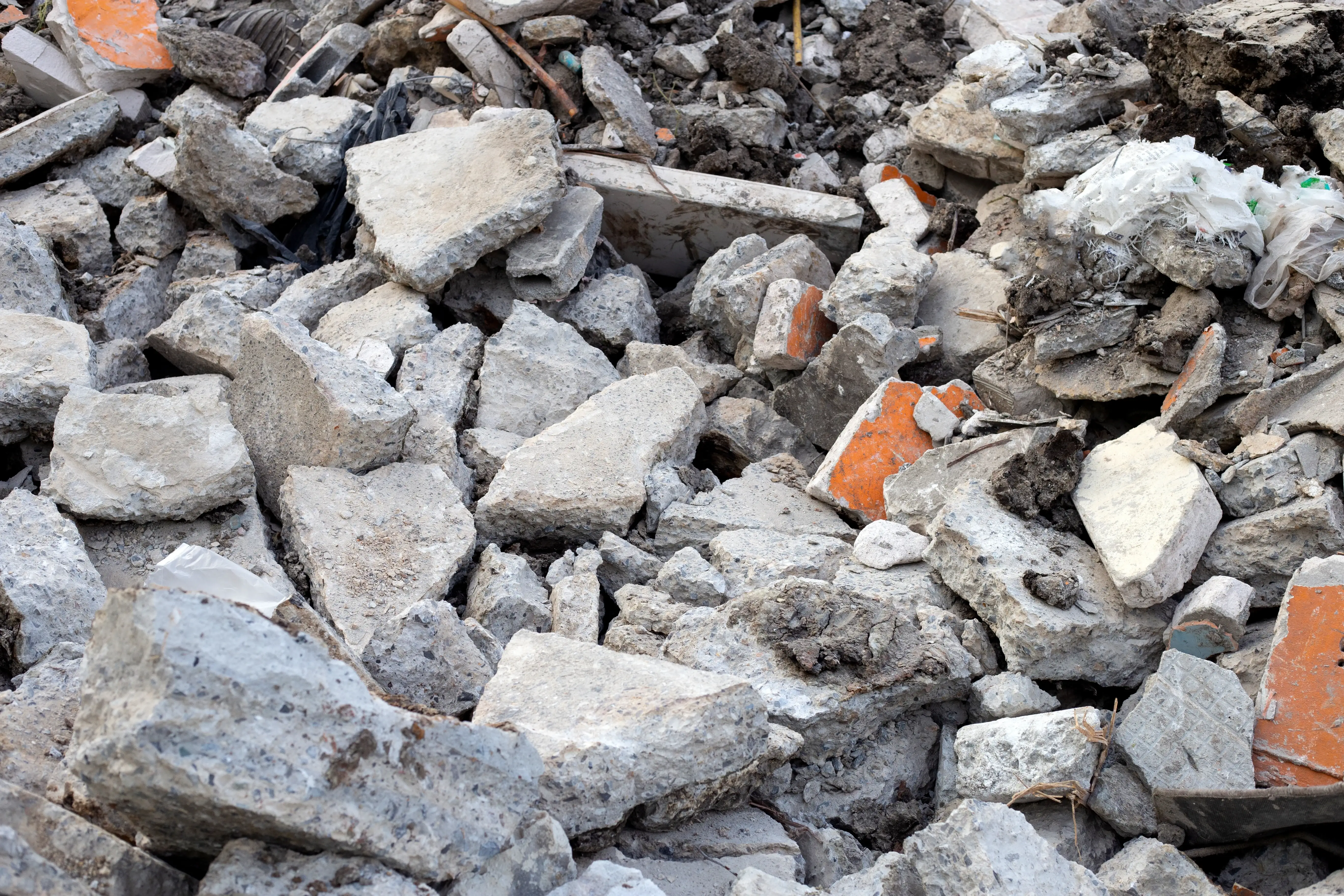 Pile of broken concrete rubble from a recent excavation project in Philadelphia
